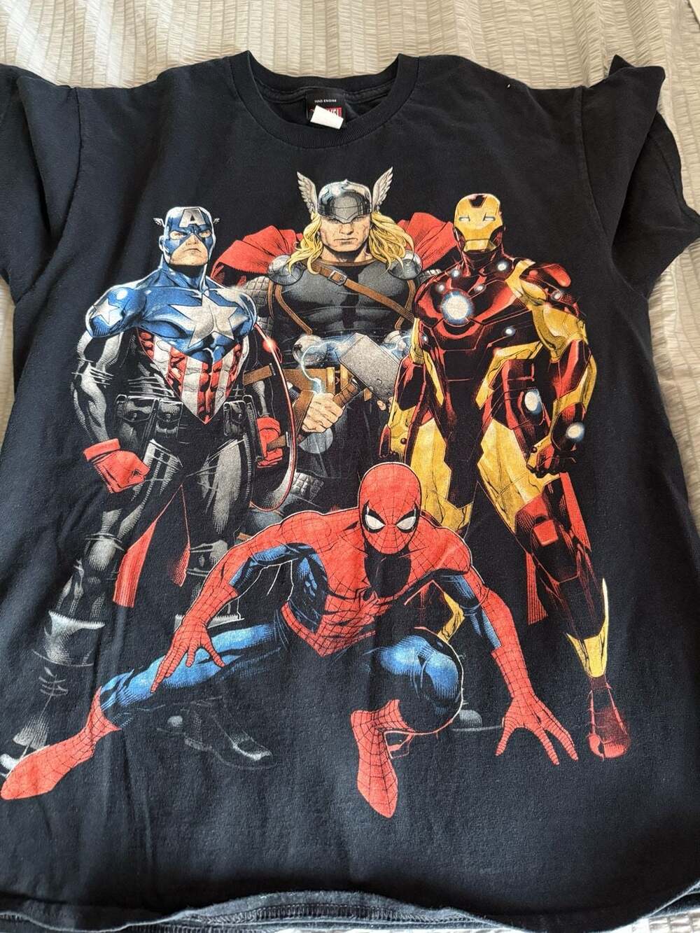 Vintage Mad Engine Marvel Avengers T-Shirt Featuring Spider-Man Iron Man Thor an